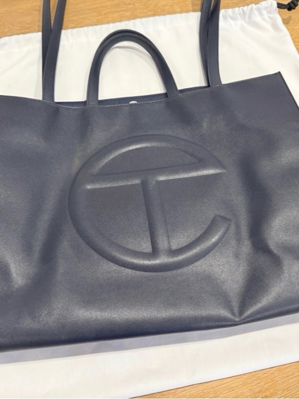 Telfar Navy Leather Tote with Embossed Logo
